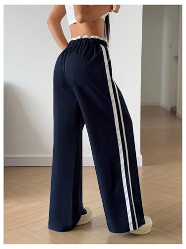 Women's Y2K Side Striped Wide Leg Pants Letter Graphic Drawstring Hip Hop Streetwear Baggy Track Pants3