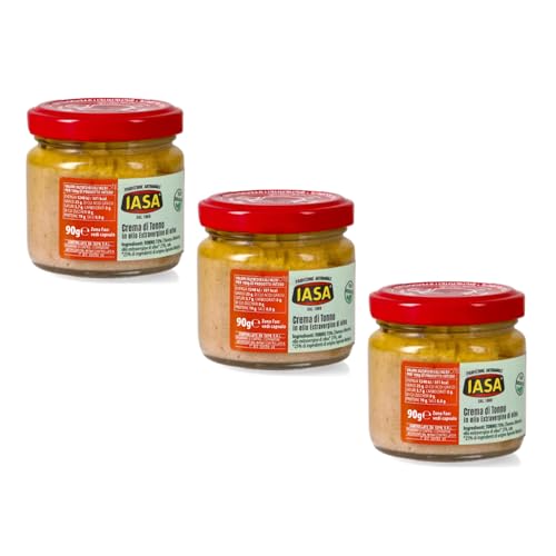 Iasa® | Crema Tonno in Olio Oliva | Salsa Tonno Condimento Pasta e Tartine in Vasetto - 3 x 90 Gr