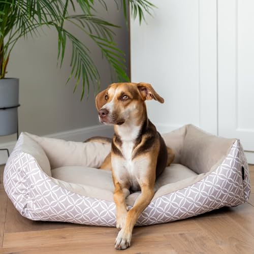 4L Textil OTTO Kuscheliges Boho Hundebett abwaschbar Hundekorb mittelgroße Hunde Hundekissen mittelgrosse Hunde Hundekörbchen Hundesofa (100x80 cm, Beige)
