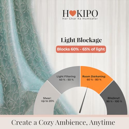 Image of HOKIPO Willow Eyelet Curtain 7 Feet Long Single Panel, Aqua