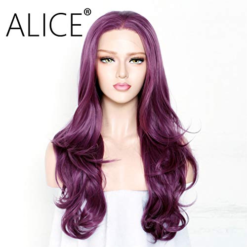ALICE Purple Lace Front Wig 24" Long Plum Purple Wig, Natural Wavy Free Part Synthetic Full Wig for Women Girls