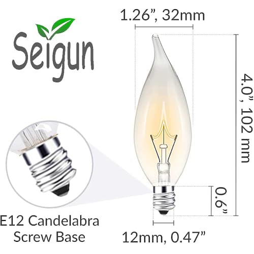 Seigun 3RE3214 12-Pack E12 Candle Light Bulbs,40 Watt Clear Candelabra Base (E12) 110V_120V,Flame Shaped Incandescent Chandelier Light Bulbs,Dimmable thumb #1