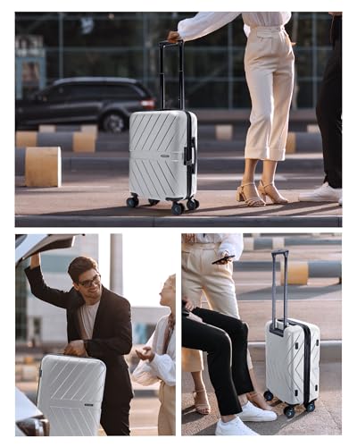 BAGSMART 20-inch Carry On Luggage - TSA Approved, Polycarbonate Hardshell with Spinner Wheels, Silver