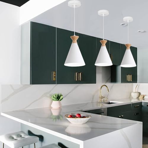 Image of White Hanging Light for Home, Aluminium Pendant Light Ceiling Lamp with Modern Hanging Lamp for Bulb Not Included, Pack of 3