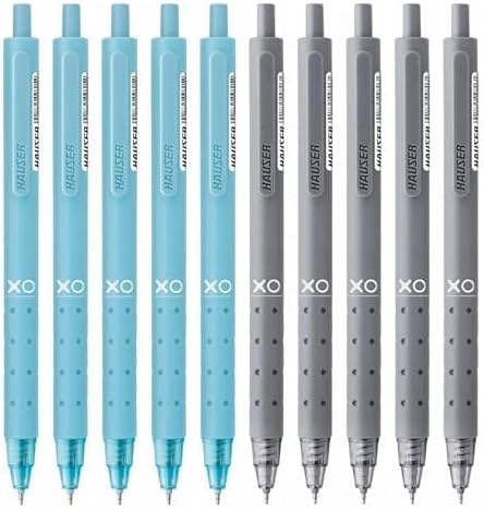 Hauser XO Click Retractable Gel Pen | Needle Spring Tip for Super Soft & Smooth Writing Experience | Grooved Grip for Comfortable Writing | 5 Blue & 5 Black Ink