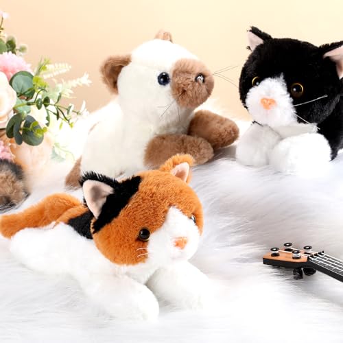 Image of 3 Pcs 9 Inch Cat Stuffed Animal Plush Gift Cute Kitten Plush Toys Small Cat Stuffed Animal Sleeping Gifts for Boys Girls Pet Party Favors(Cute Style)