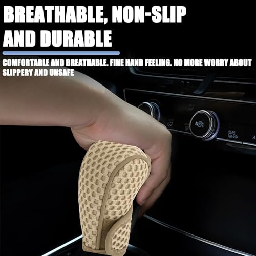 Image of SARTE Gear Shift Knob Cover Anti-Slip Breathable Cotton mesh Anti-Scratch Handle Protector Premium for All Cars Universal fit (Beige)