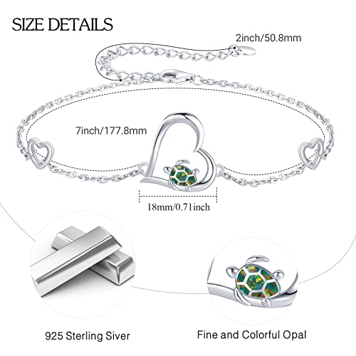 Cuoka Heart Turtle Bracelet 925 Sterling Silver Green Opal Turtle Jewelry Sea Turtle Bracelets Ocean Nature Turtle Gifts Bracelet Turtle Gift For Her For Women Girls #TOP2