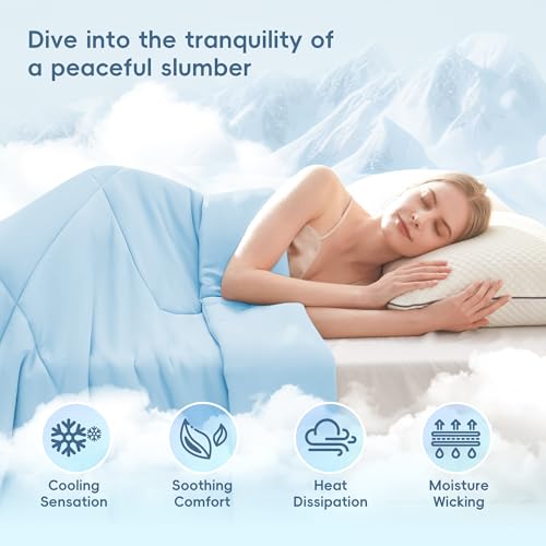 MASVIS Cooling Comforter King Size - Blue Lightweight Summer Cooling Blanket for Hot Sleepers Night Sweats, Double-Sided Cool Touch Soft Breathable Comforters, Q-Max 0.4 Cold Tech Ice Blanket 108"x90"