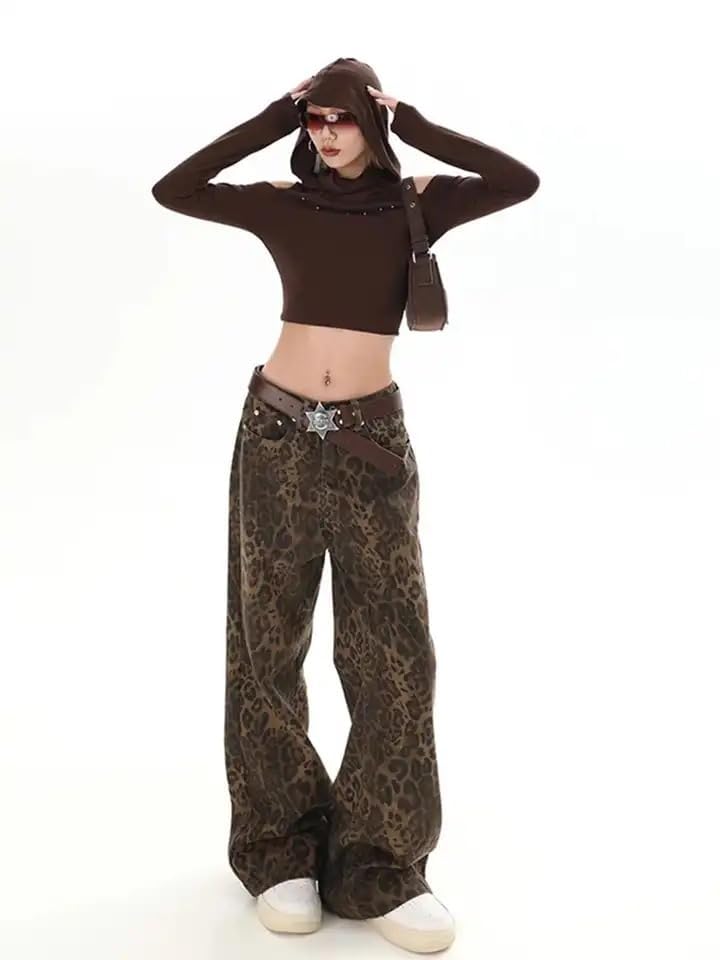 Unisex Y2k Baggy Jeans Leopard Print Jeans for Women Men Aesthetic Pants Vintage Oversize Denim Pants Cargo Pants2
