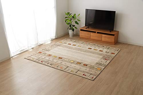 イケヒコ ラグ マット カーペット 正方形 DXラーズ 約200×200cm ベージュ ギャベ柄 手洗い可能 #5703829