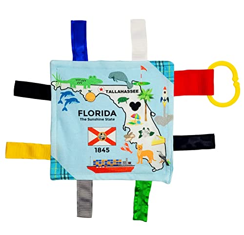 Image of Baby Jack & Co 8x8” Learning Lovey Tag Toys for Babies - Baby Crinkle Toys - Crinkle Toys for Baby - Soft & Safe - Learn USA State Facts - Ideal Baby Toy BPA Free w/Stroller Clip (Florida)