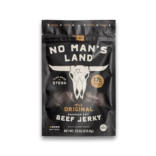 Image of No Mans Land Slow-Dried Beef Jerky | Smoked & Seasoned Jerky Strips | High Protein, Low Carb Beef Snack | Gluten Free - MILD (7.5oz)