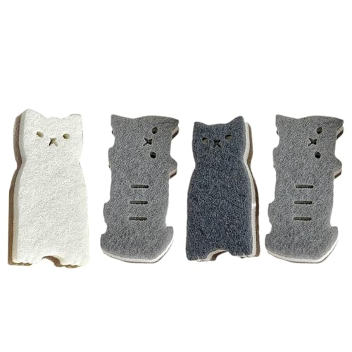 クリーニングスポンジ - スクラブスポンジ| 4xかわいい猫の形の皿スクラバー|多機能の家庭用食器洗いツール|家庭用および商業用キッチン用の再利用可能な食器洗い布スクラバー