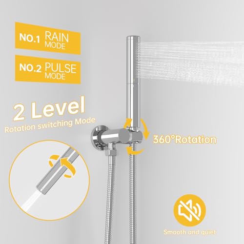 Image of BESy Shower System with 10 Inch Round Rain Shower Head and Handheld Wall Mounted, High Pressure Rainfall Shower Faucet Fixture Combo Set with 2 in 1 Handheld Showerhead for Bathroom, Polished Chrome