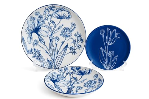 Today Home, Servizio piatti per 6 persone, 18 pezzi, Porcellana, Tulip Blu, Adatto: Microonde e Lavatoviglie