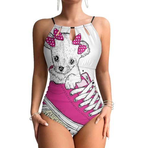 Chien en chaussures maillots de bain une pièce femme contrôle ventre