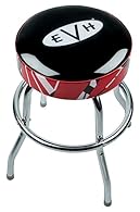 The EVH Logo Barstool is a striking glossy black faux leather seat adorned with the iconic EVH logo and vibrant red/black/white striped trim, making it a stylish addition to any space for guitar players and music enthusiasts alike Designed for comfor...