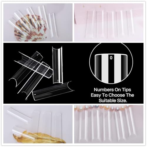 Image of UNA GELLA Nail Tips Square XXL Tips 120 PCS No C Curve Gel Tips Extra Long Square Straight Nails Half Fake Nail Tips No Trace for Acrylic Nails Tips for Home DIY with Box