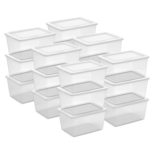 Image of Sterilite Clear Storage Box Stackable Tote, 58 Quart, 18-Pack | Clear Plastic Container with Secure Snapping Lids for Home and Office Organization, White