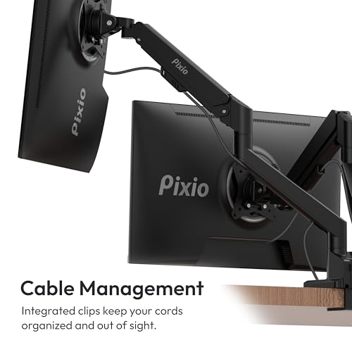 Image of Two Pixio PXC248WAVE 24 inch 200Hz Refresh Rate FHD 1080p Resolution 1500R Curve Fast VA Panel 1ms GTG Response Time HDR Curved Gaming Monitor and PS1D Wave Black Dual Monitor Arm - Fits up to 32 inch