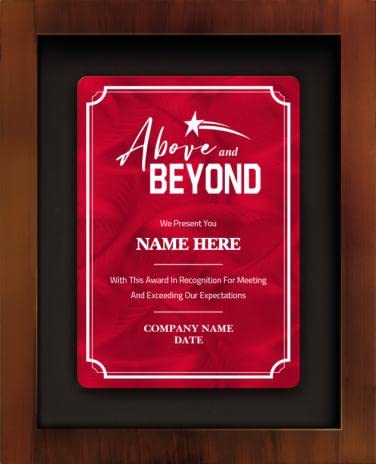 Crown Awards 8.5"x10.5" Personalized Shadow Box Frame, Above and Beyond Predesigned Shadow Box Award with Customizaton On Red Metal Plate Prime