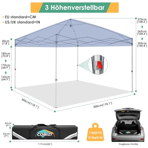 Image of COBIZI 9x9 Pop Up, Canopy Tent 10x10 for Parties, Backyard, Commercial, Waterproof and Portable Instant Shelter UV50+ Outdoor Canopy Gazebo