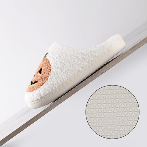Halloween Pumpkin Slippers for Women Men Spooky Slides Soft Plush Fuzzy House Slippers Indoor Outdoor Shoes4