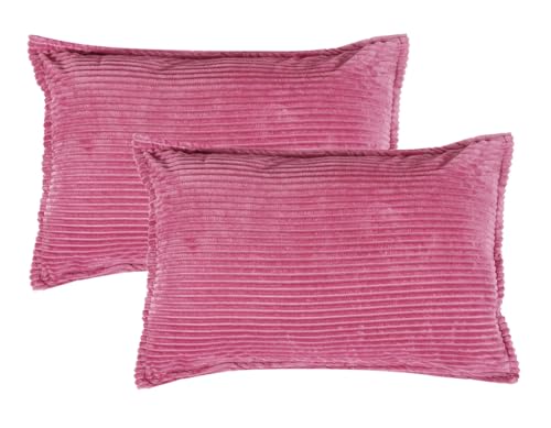 Image of RD TREND Presents Velvet 250 GSM Self Stripe Pillow Cover Set of 2 with Zipper, Size -18 inch x 28 inch Inches (45x71 Cm) (Pink)