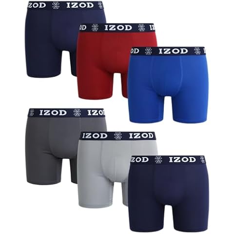 IZOD Men's Boxer Briefs - 6 Pack Comfort Stretch Soft Performance Men's Underwear - Breathable Sport Boxers for Men (S-XL, Size Large, Black/Blue/Grey/Charcoal/Red Cover