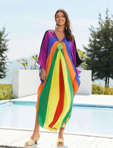 Image of KECVOT Kaftan Dresses for Women Plus Size Batwing Sleeve Caftans Long Bathing Suit Cover Up Maxi Beach Dress Loungewear