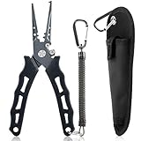 PLUSINNO Fishing Pliers Stainless Steel Mix with Titanium Carbo-Nitride Coating Hook Removers, Braid Cutters Saltwater Split Ring Fishing Tool with Sheath and Lanyard