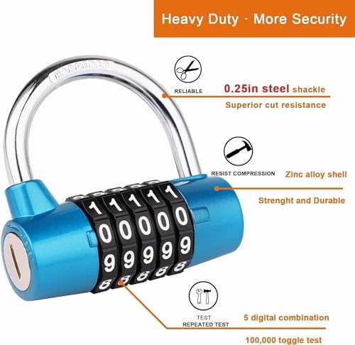 Image of Istara Heavy Duty 5-Digit Combination Steel Padlock | Resettable Code Lock with 100,000 Combinations & Hardened Steel Shackle | High Security Metal Padlock for Gym, Locker, Gate & Travel (Model-2)