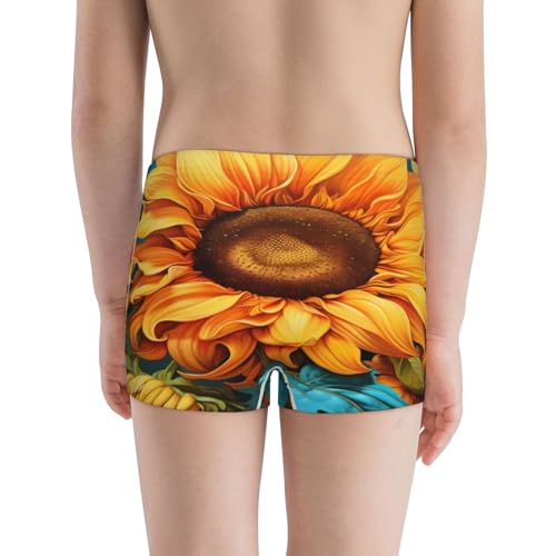 Boys' Cotton Boxer Brief Soft Underwear-Deep Yellow Colorful Sunflower3