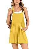 ANRABESS Women's Summer Casual Rompers Bib Short Overalls Loose Linen Jumpsuit Beach Outfits Travel Vacation Clothes Almond Yellow Large