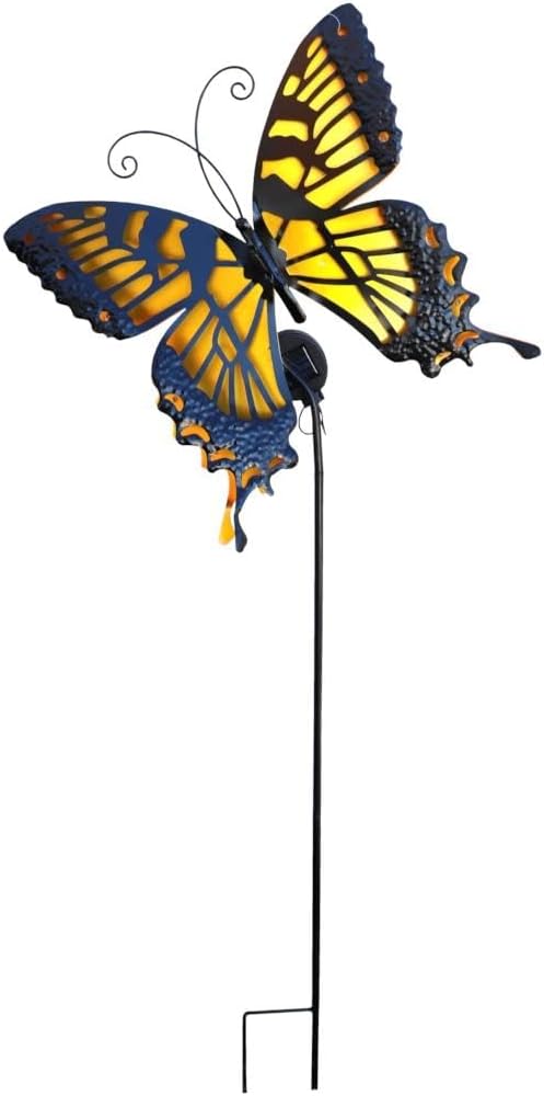 Sunset Vista Designs 94441 Outdoor Solar Collection Metal Garden Stake Waterproof LED Light Yard Decoration, Monarch Butterfly - Yellow