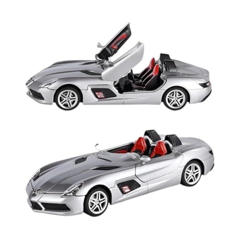 Image of 1 /32 Merceedes Benz SLR AMG GT Future Model Car - Exclusive Alloy Metal Pullback Toy with Openable Doors, Lights, and Music for Kids (1:32 Merceedes SLR- Silver)