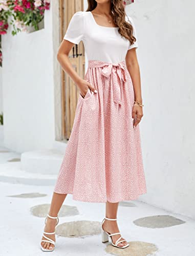 Miladusa Women 2025 Summer Dress Square Neck Short Sleeve Midi Dresses Outfits with Pockets3