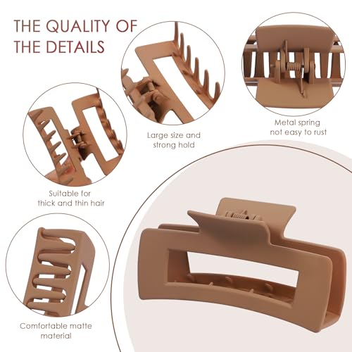 Mandydov 8 Pcs Large Hair Claw Clips 4.1 Inch Non-slip Big Square Matte Claws for Women, Strong Hold Banana Clips for Thick Thin Hair - Image 4