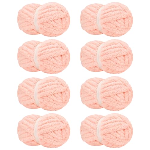 Image of Chunky Yarn for Hand Knitting Soft Jumbo Bulky Fluffy Chenille Yarn for Crocheting Blanket Scarf DIY 8 Pack (Baby Pink, 28yds, 8 Ounces Each)