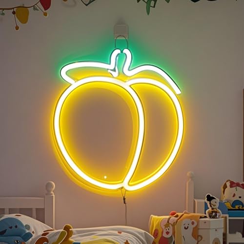 Image of Peach Neon Sign for Wall Decor,LED Cute Neon Light for Teens Kids Room Party Bar Art,Neon Peach Lights for Kids Birthday Holiday Gift,Battery or USB Powered