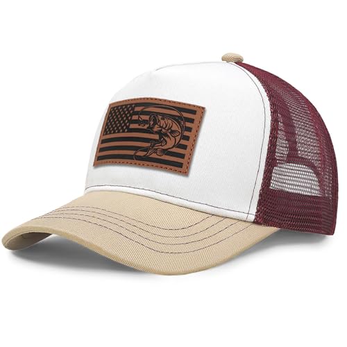 Image of Fishing Gifts for Men American Flag Trucker Hat Mens Fathers Day Christmas Birthday Gifts Fishing Hat for Dad