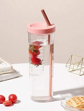 700ml Fruit Infuser Tumbler with Straw – Portable Juice & Sports Drinking Bottle (Pink, 1 Pack)