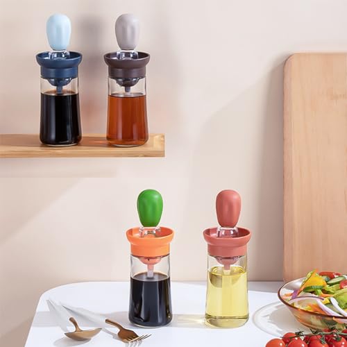 soulnioi 2 In 1 Squeeze Glass Oil Bottle with Silicone Brush/Oil Dispenser Bottle Set For Kitchen/For Air Fryer,Cooking,BBQ,Measuring Oil Vinegar Dispenser Squeeze Bottle(3PCS) 180ml - Image 4