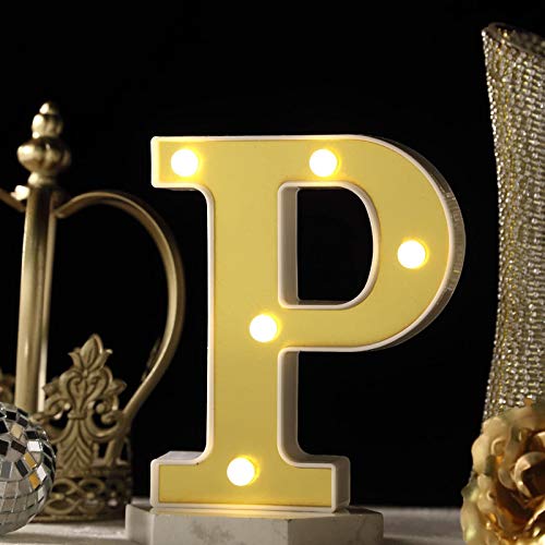 Image of SATYAM KRAFT 1 Piece Golden Marquee Alphabet Shaped LED Light - Decorative Letter Lamp for Valentine's Day, Bedroom, Wedding, Birthday, Home Decor, Romantic Gift Night and Wall Lamp (P)