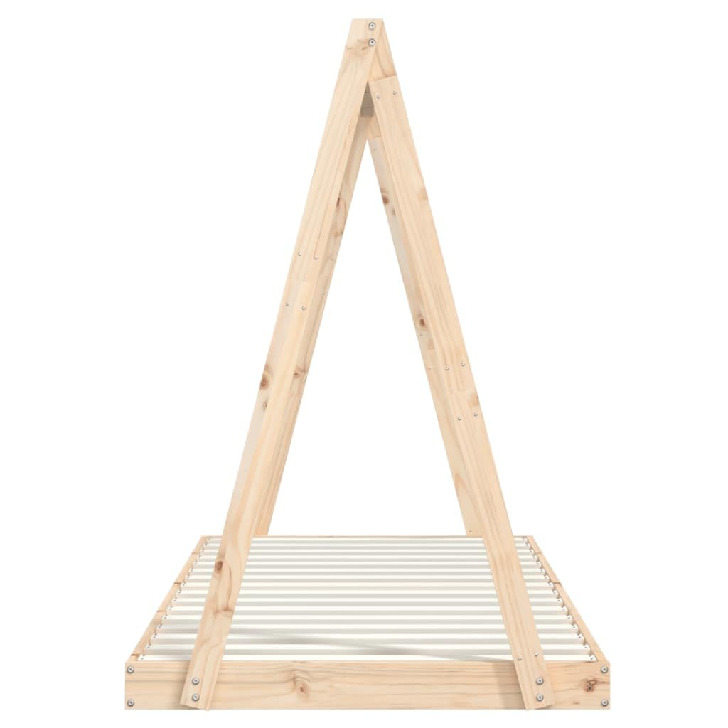 Kinderbett 90x200 cm Massivholz Kiefer Tipi-Bett Design mit Holzlatten, stabiles Gitterbett für Kinderzimmer, geeignet ab 4 Jahren, naturbelassenes Massivholz