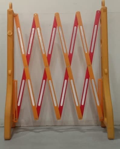 Image of K T I Foldable Expandable HDPE Barrier Height 3.08 Feetx open length 8.20 Feet Easy to Assemble for Hotels, Malls, Industrial Plants, Airports, Hospitals, Schools, etc| Yellow and Red (Pack Of 1)