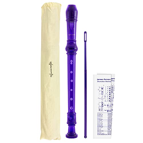 World Rhythm Flauta dulce soprano escolar de 3 piezas, incluye barra de limpieza, tabla de dedos y bolsa de transporte, color morado - World Rhythm WR-804