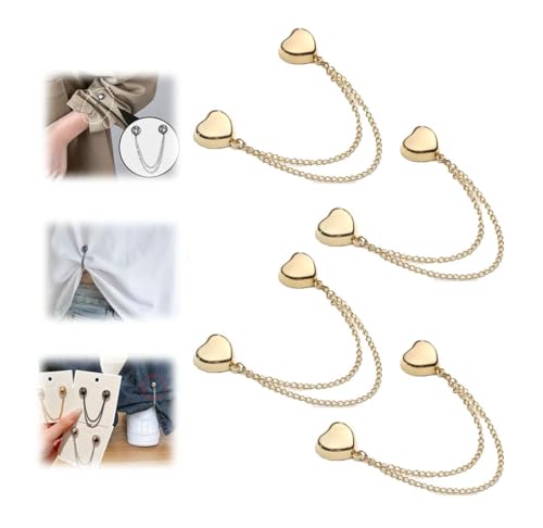 Image of 4-Pack Magnetic Clothing Clips with Chain,Clothing Clips for Fitting,Hijab Magnets,T-Shirt Shorening Pinless Magnetic Closure for Cinch T-Shirt Hems,Sleeves,Collar,Pants (Heart Gold)