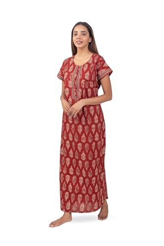 Image of NIHSAMAH Cotton Nighty for Women with Pocket, Premium Printed Long Nighty | Comfortable & Fancy Sleepwear /Nightwear